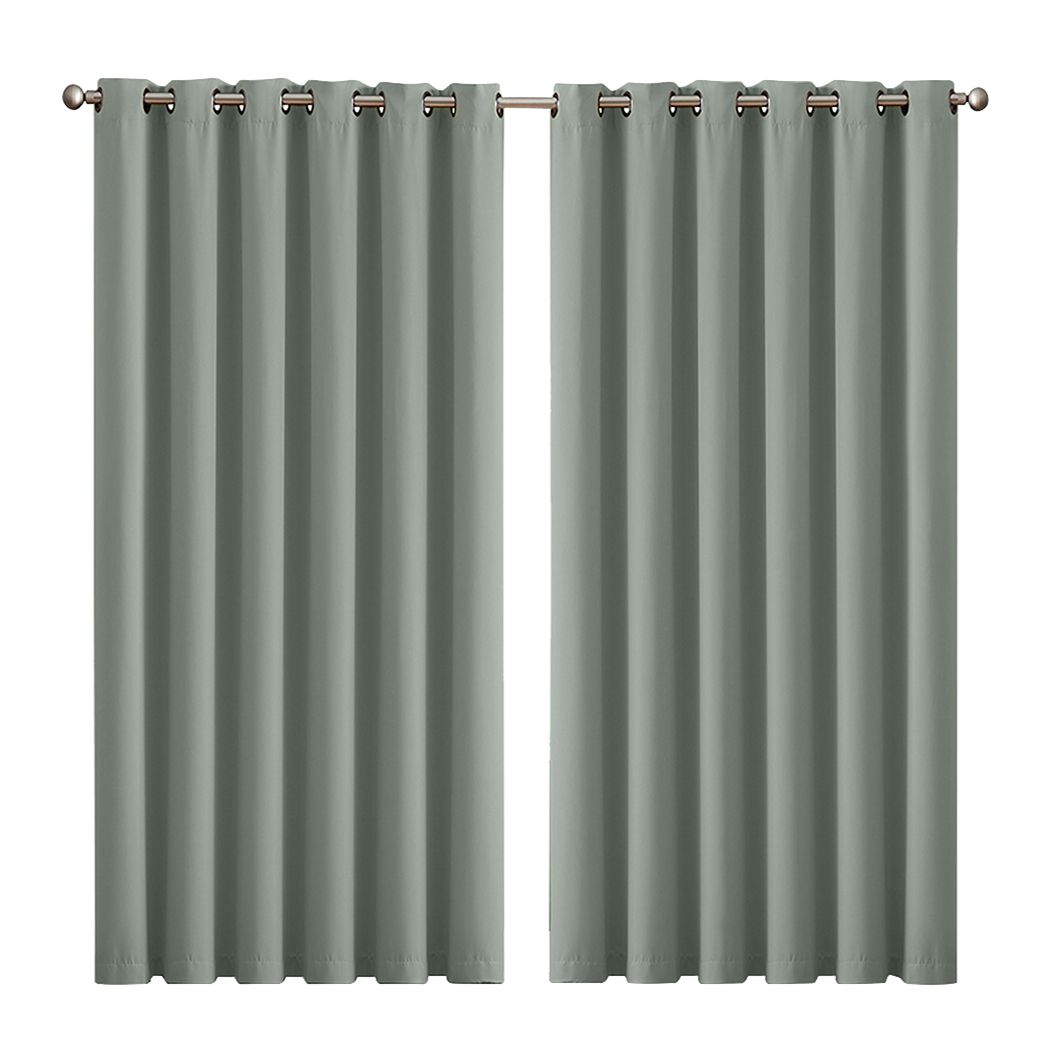 2x Blockout Curtains Panels 3 Layers Eyelet Room Darkening 240x230cm Grey