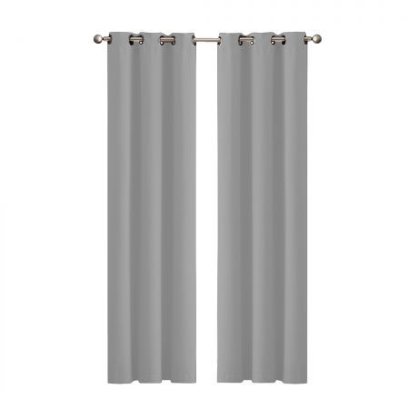 2x Blockout Curtains Panels 3 Layers Eyelet Room Darkening 132x213cm Grey