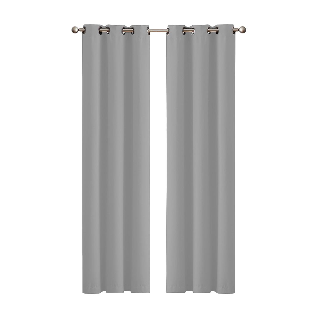 2x Blockout Curtains Panels 3 Layers Eyelet Room Darkening 132x213cm Grey