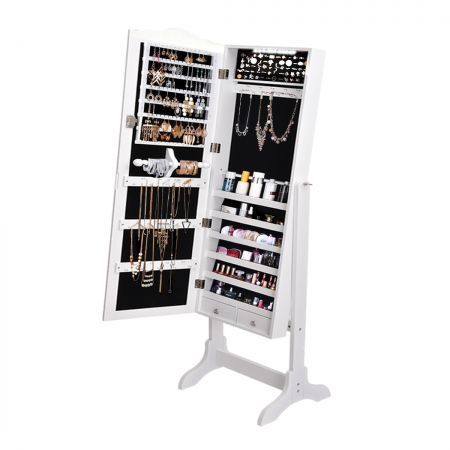 Levede Dual Use Mirrored Jewellery Dressing Cabinet with LED Light in White