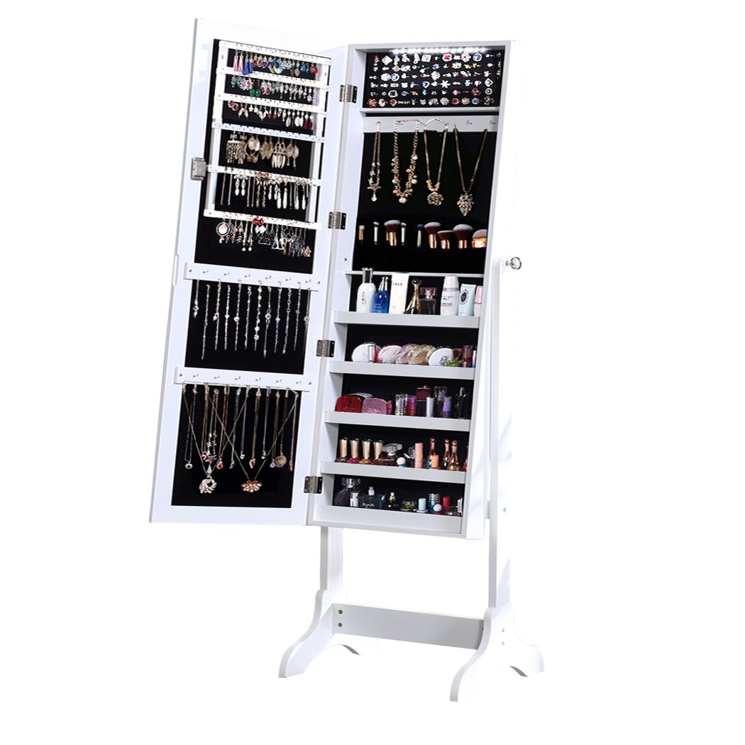 Levede Dual Use Mirrored Jewellery Dressing Cabinet with LED Light White Colour