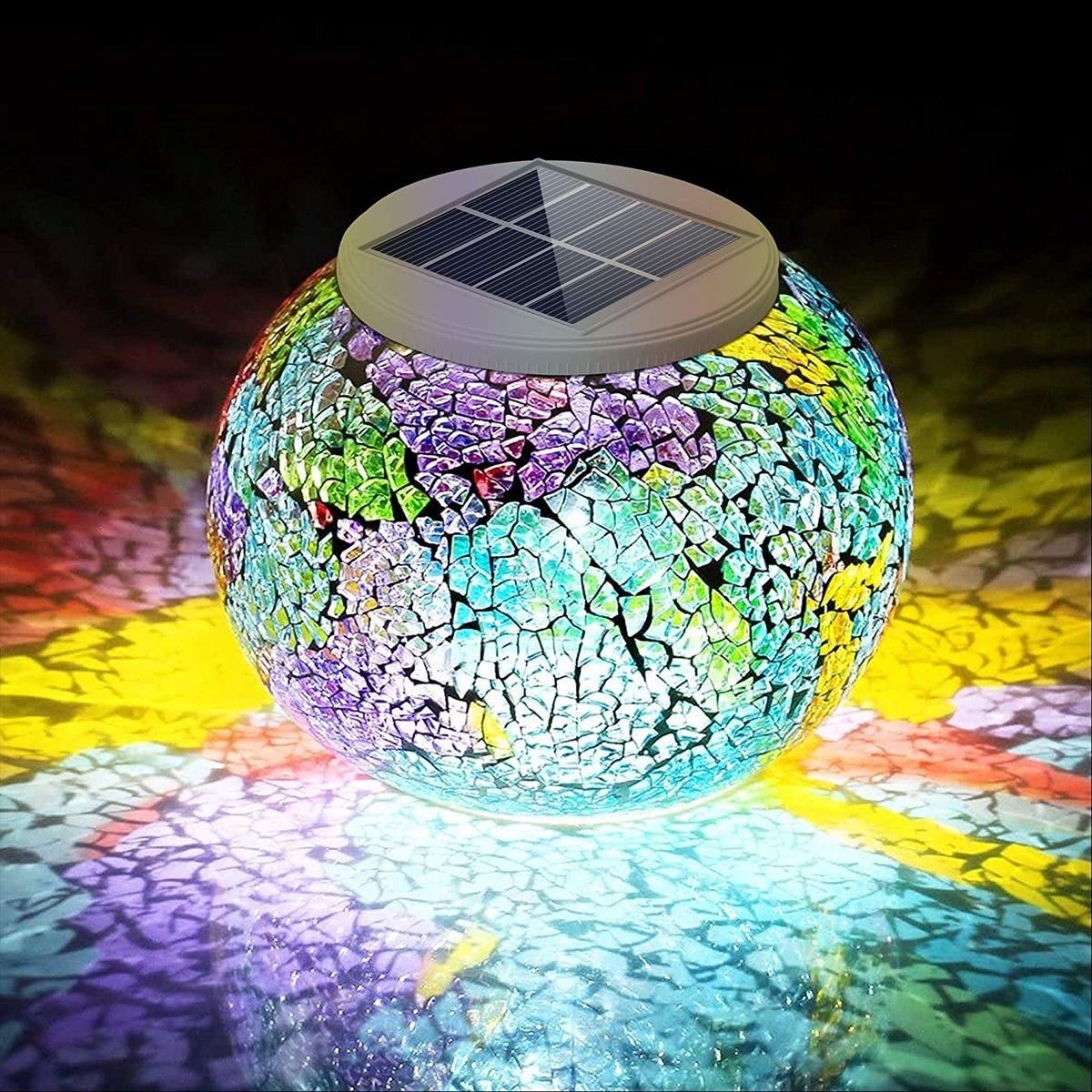 Color Changing Mosaic Solar Light, Multi-colored Waterproof/Weatherproof Crystal Glass Globe Ball Light