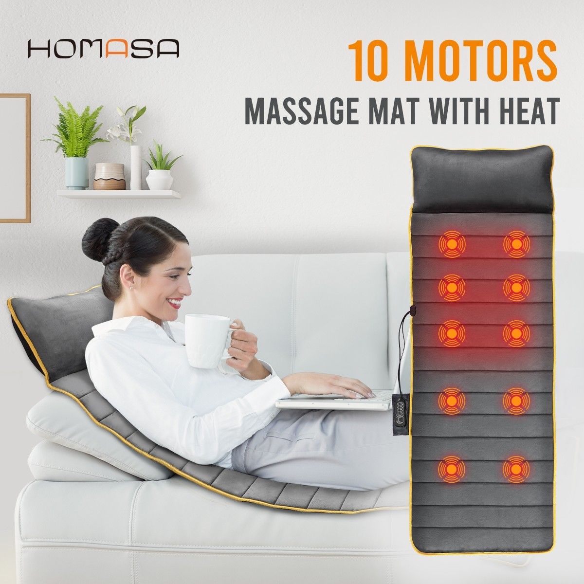 Heated Vibration Massage Mat 10 Vibrating Motor Massage Therapy Pad