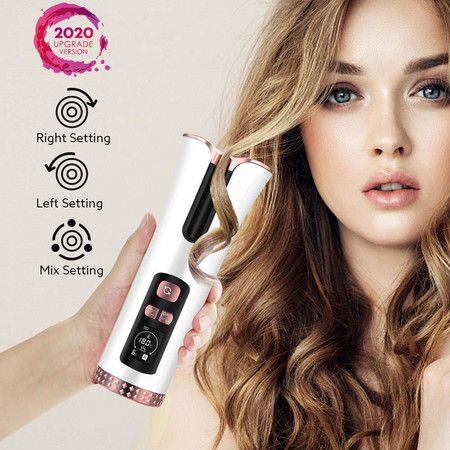 Cordless Automatic Hair Curler Ceramic Rotating Adjustable Temperature USB  5200mAh - Crazy Sales