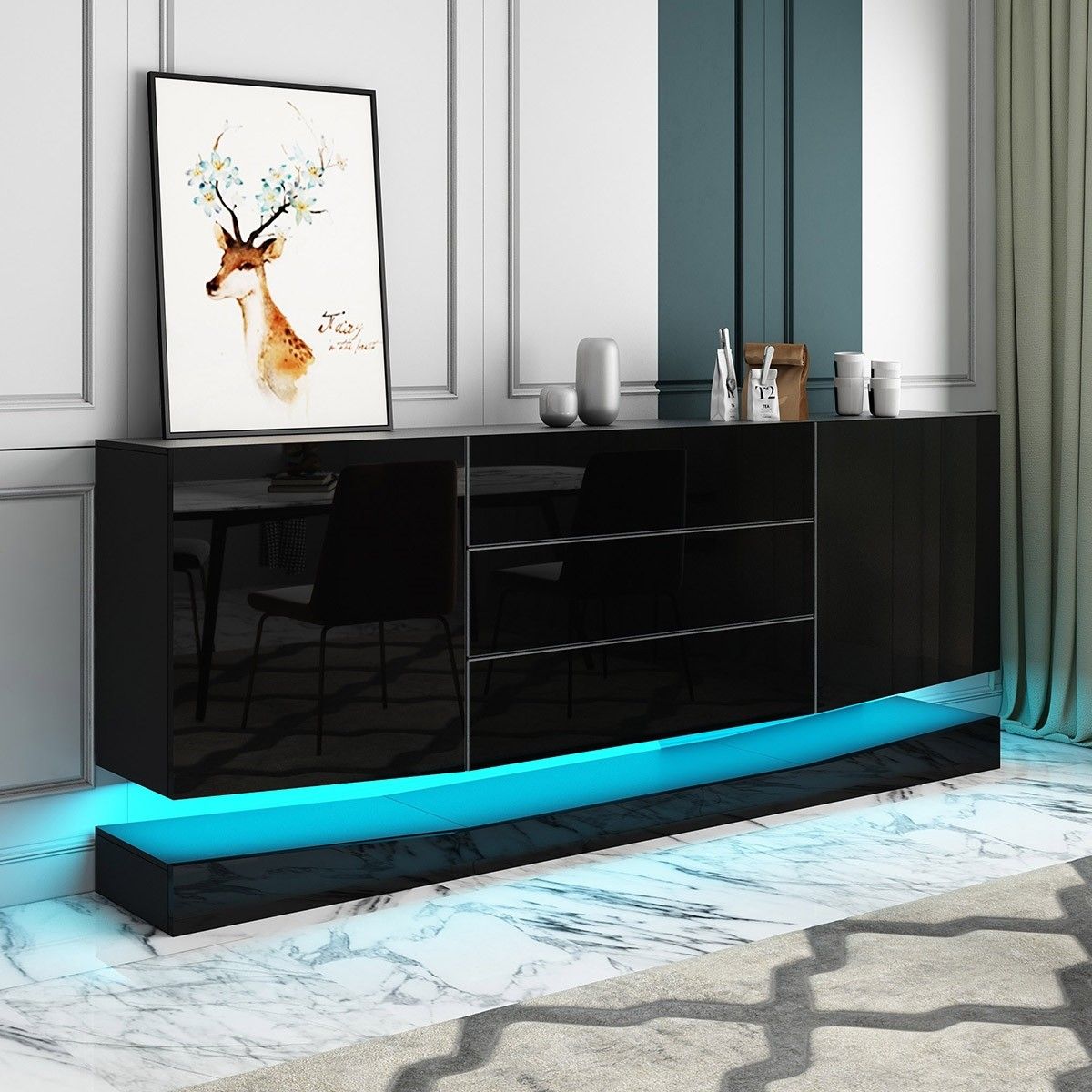 180cm Wall Mounted Sideboard Buffet Cupboard 2 3 Drawers High