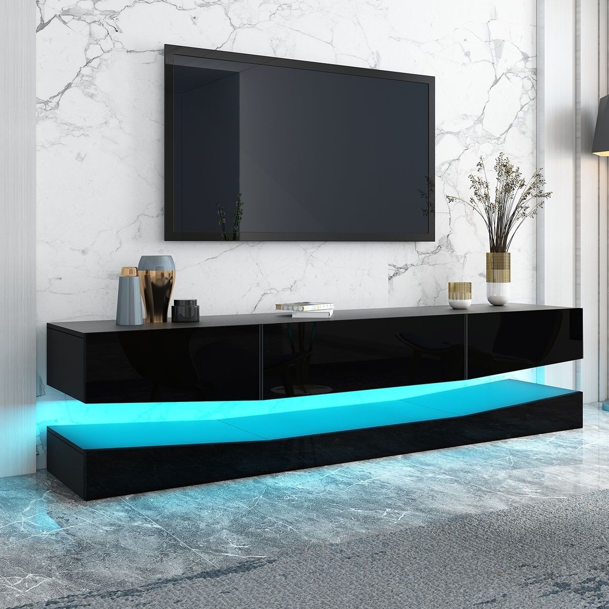 Modern 200cm Wall Mounted TV Stand 3 Drawers LED Entertainment