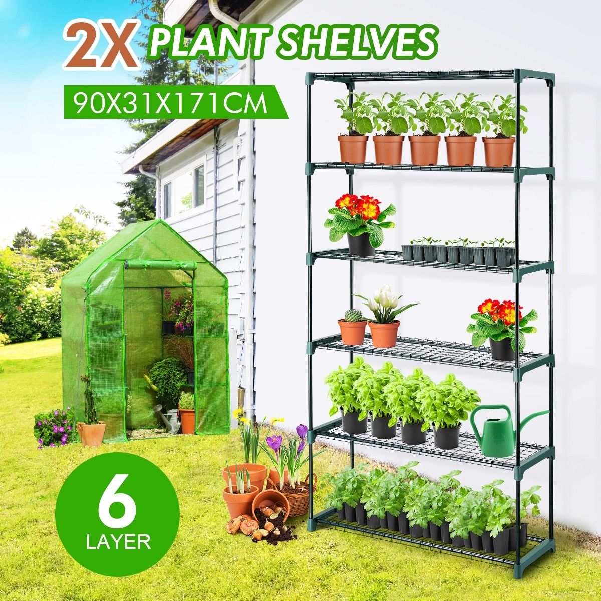 2x 6 Tier Plant Shelves Greenhouse Supplies Plant Stand Metal Shelving