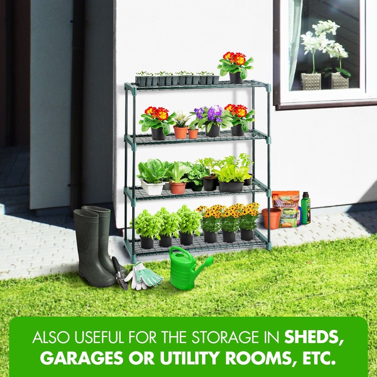 2x 4 Tier Plant Shelves Greenhouse Supplies Plant Stand Metal Shelving