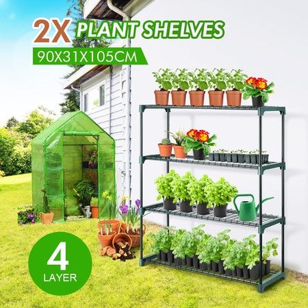 2x 4 Tier Plant Shelves Greenhouse Supplies Plant Stand Metal Shelving