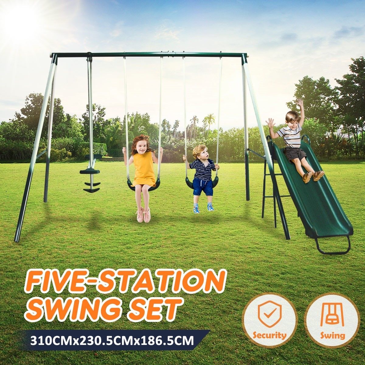 Kid Swing Slide Set Playground Outdoor Playset Equipment Child Backyard Fun with 2 Swing Seats 1 Glider