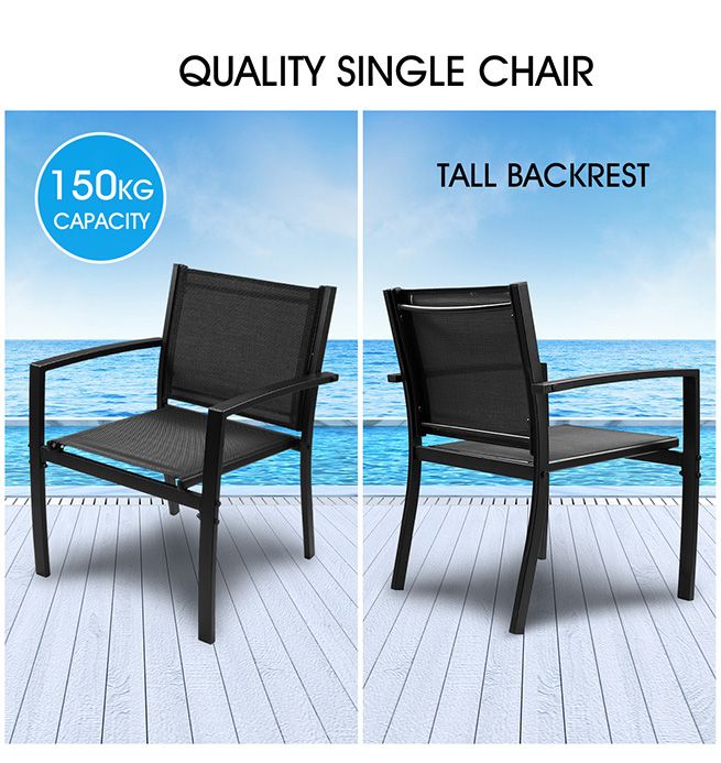 Garden Furniture Outdoor Chairs Table Set 4 PSC Textilene Fabric