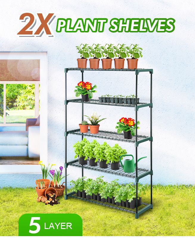 2x 5 Tier Plant Shelves Greenhouse Supplies Plant Stand Metal Shelving