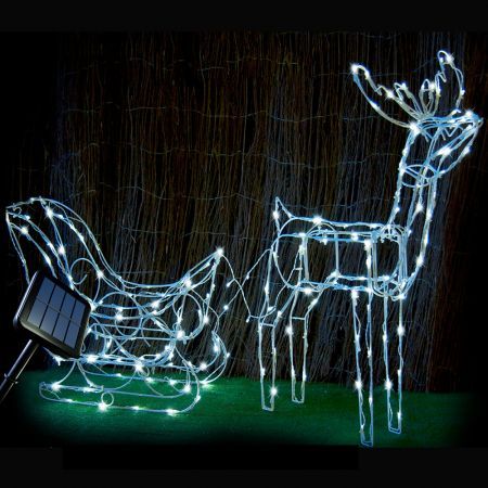 Stockholm Christmas Lights 160 LEDs Solar Sleigh Reindeer Fairy Outdoor Garden Xmas 145CM