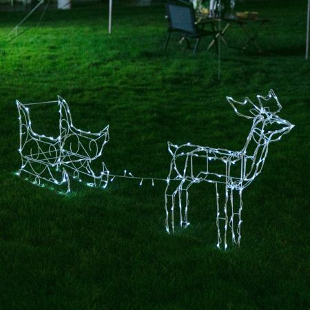 Stockholm Christmas Lights 160 LEDs Solar Sleigh Reindeer Fairy Outdoor Garden Xmas 145CM