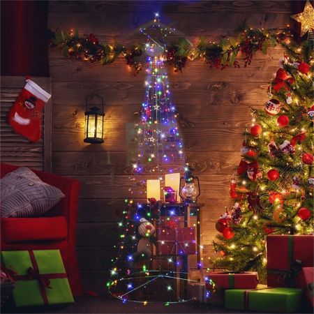 Stockholm Christmas Lights 250 LEDs Solar Tree with Top Star Outdoor Garden Xmas 210CM