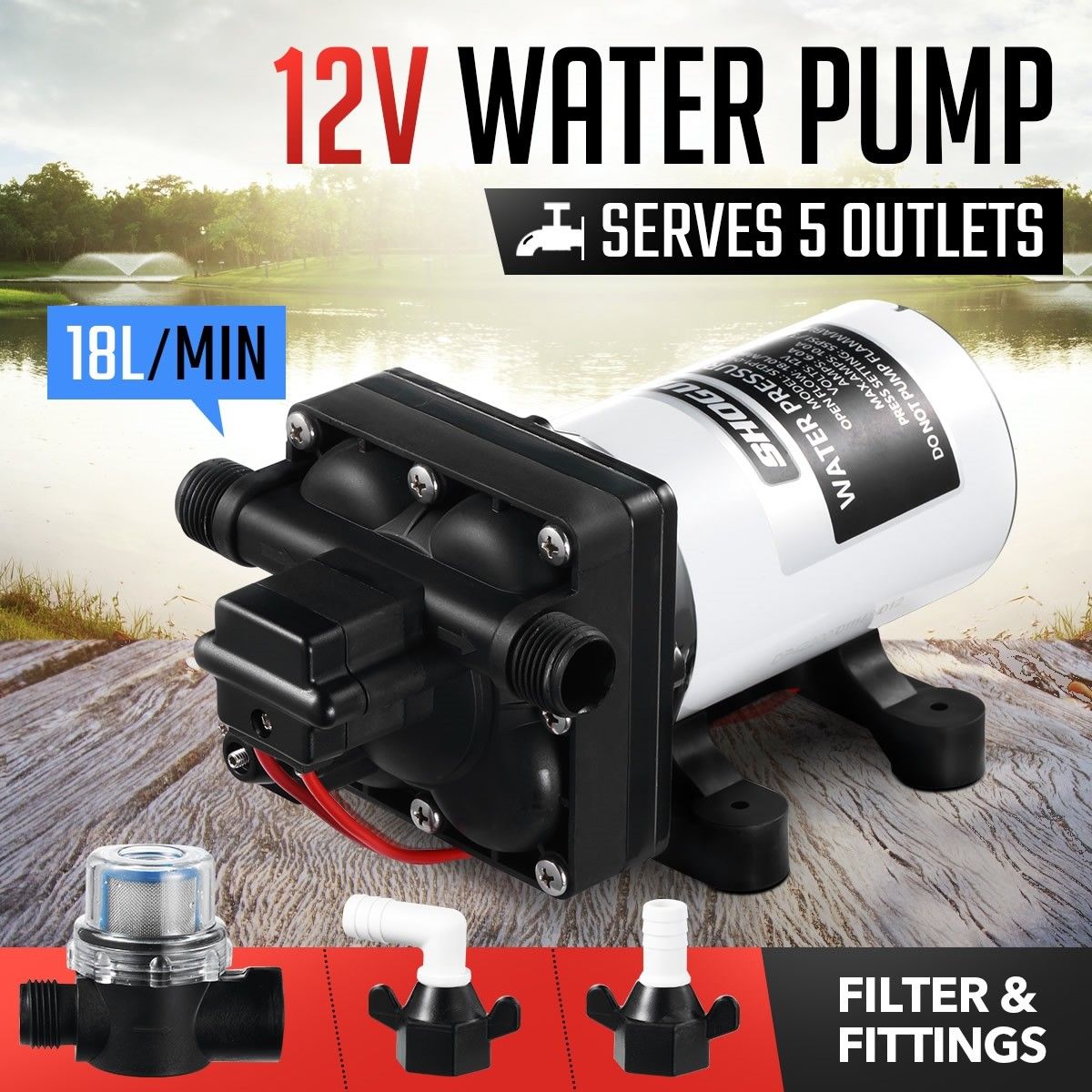 12V DC 55PSI 18L/min Pressure Diaphragm Water Pump for Caravan RV Boat Marine