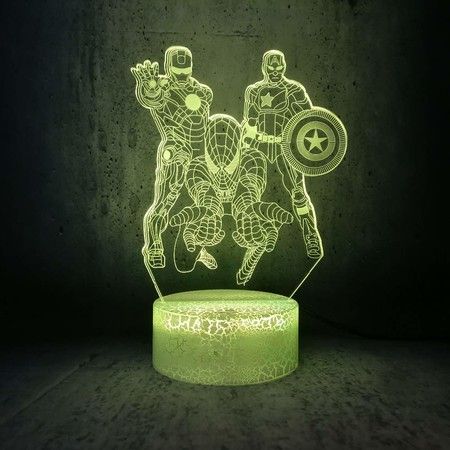 3D Visual Illusion Spiderman, Iron Man, Captain America 16 Color Changing Night Lamp The Avengers Light