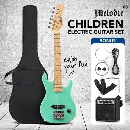 Melodic 30 Inch Children Kids Electric Musical Instrument Guitar w/ 5W Amp Picks Gig Bag Green