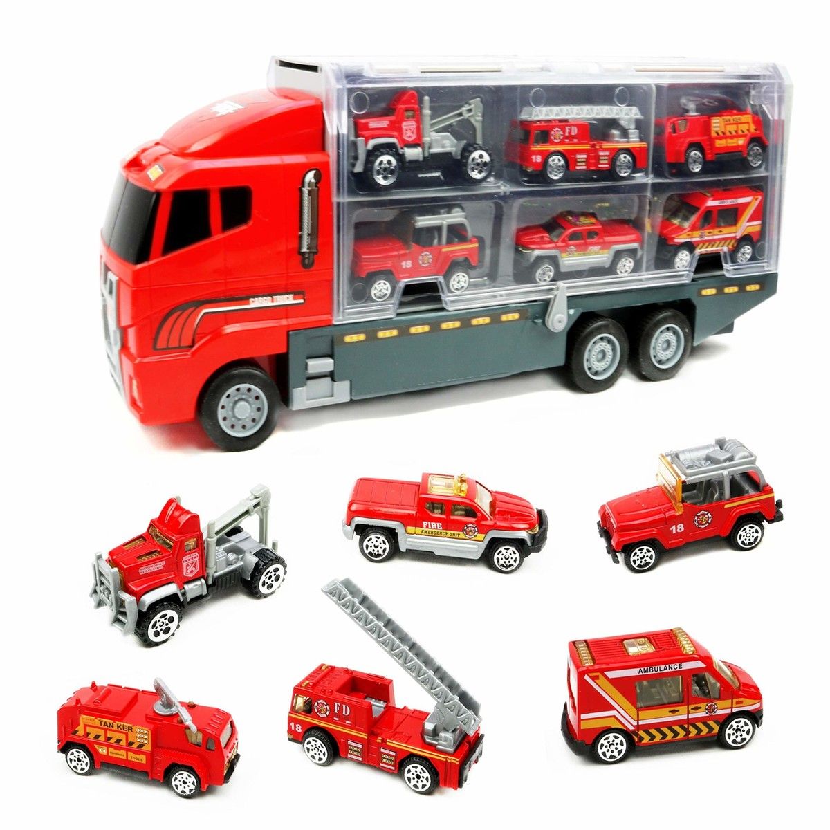 6 in 1 Die-cast Fire Truck Mini Rescue Emergency Fire Cars Toy Trucks Car