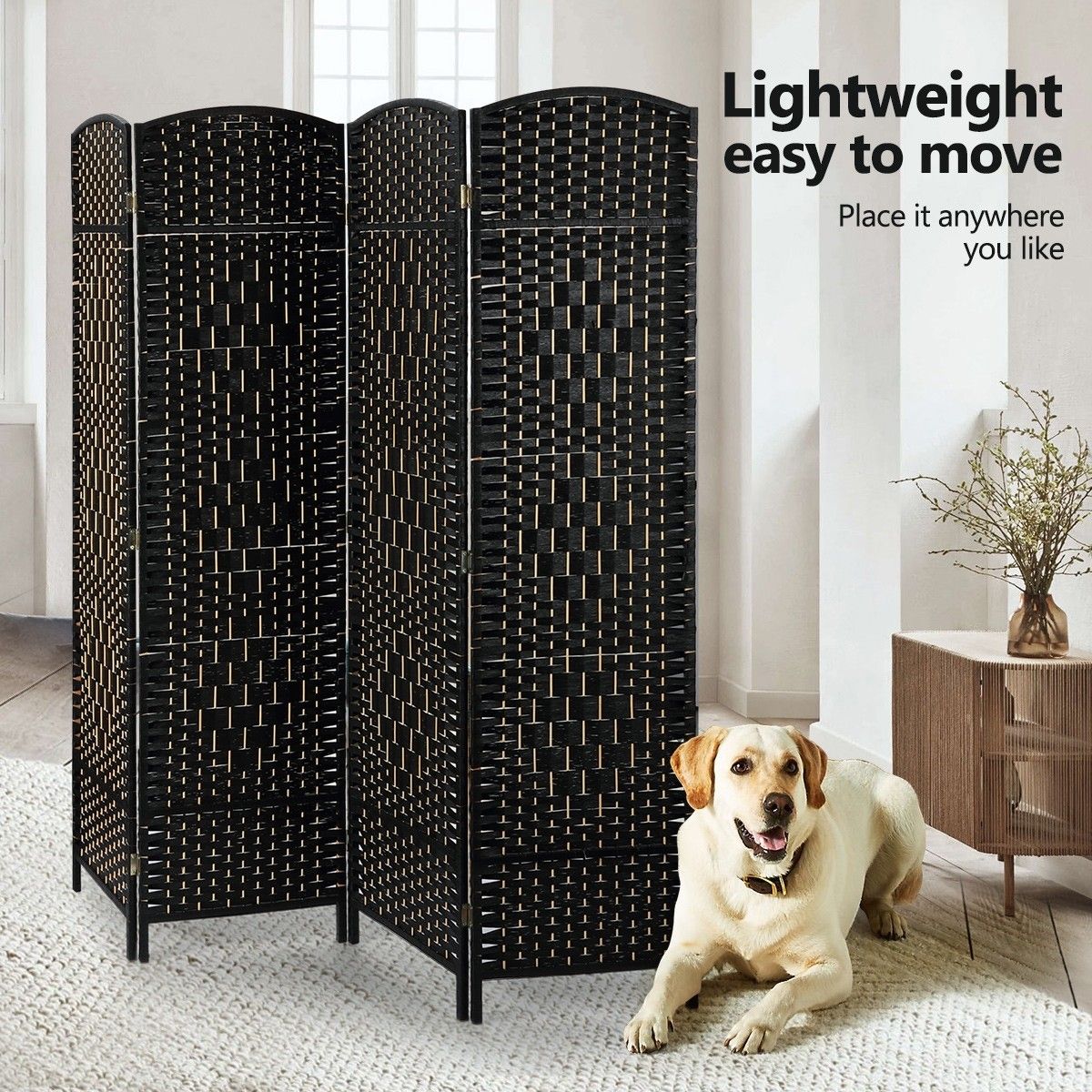 4 Panel Room Divider Decorative Folding Rattan Wicker Screen Room ...