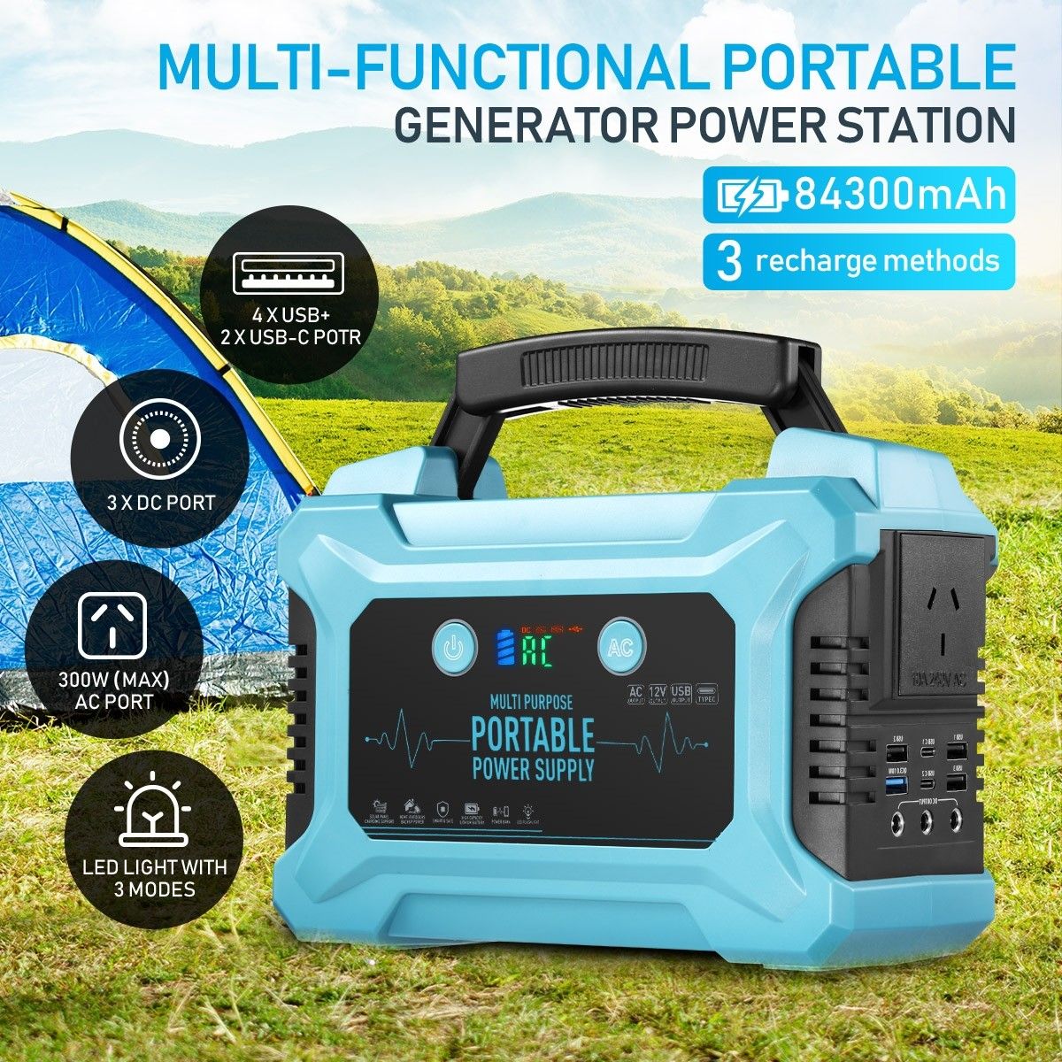 Portable Generator Power Station Solar Lithium Battery 84300mAh