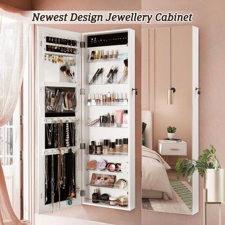 Wooden Lockable Mirror Jewellery, Wall Mounted Mirror Jewelry Cabinet