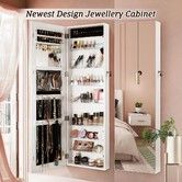 Wooden Lockable Mirror Jewellery Cabinet Door Wall Mounted Jewellery Organiser Armoire