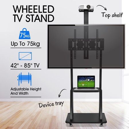 42"-85" Mobile TV Floor Stand Bracket Freestanding Television Mount w/ Shelf