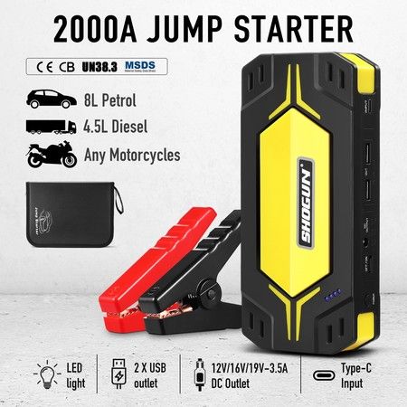 12V Car Jump Starter 2000A Peak Portable Lithium Battery Charger