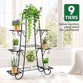 9-Tier Plant Stand Metal Flower Pot Holder Display Shelf Rack