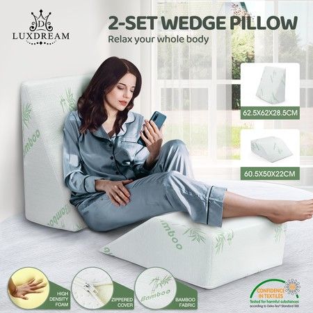 2 Pcs Memory Foam Wedge Pillow Set Bed Pillow Leg Elevation Pillow ...