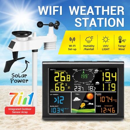 Maxkon Solar Powered Weather Forecast Station WIFI Wireless Rain Gauge Temperature