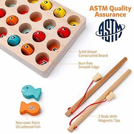 Wooden Magnetic Fishing Game, Fine Motor Skill Toy ABC Alphabet Color Sorting Puzzle