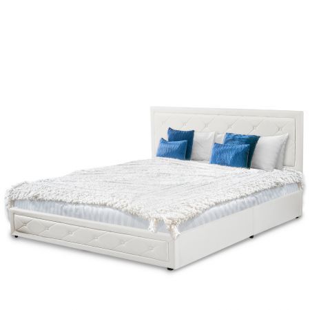 Royal Sleep Queen Leather Bed Frame Mattress Base Wooden White Bellezza USB NEW