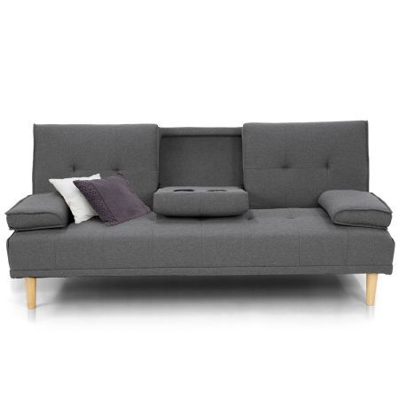 Sarantino Linen Fabric Sofa Bed Lounge Couch Futon - Dark Grey