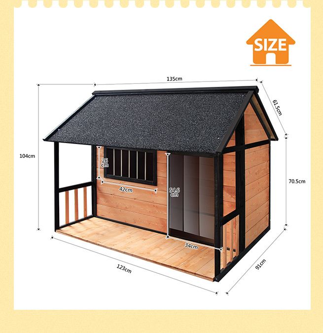 Petscene Outdoor XXL Dog Kennel Fir Wood Pet House w/ Patio Door