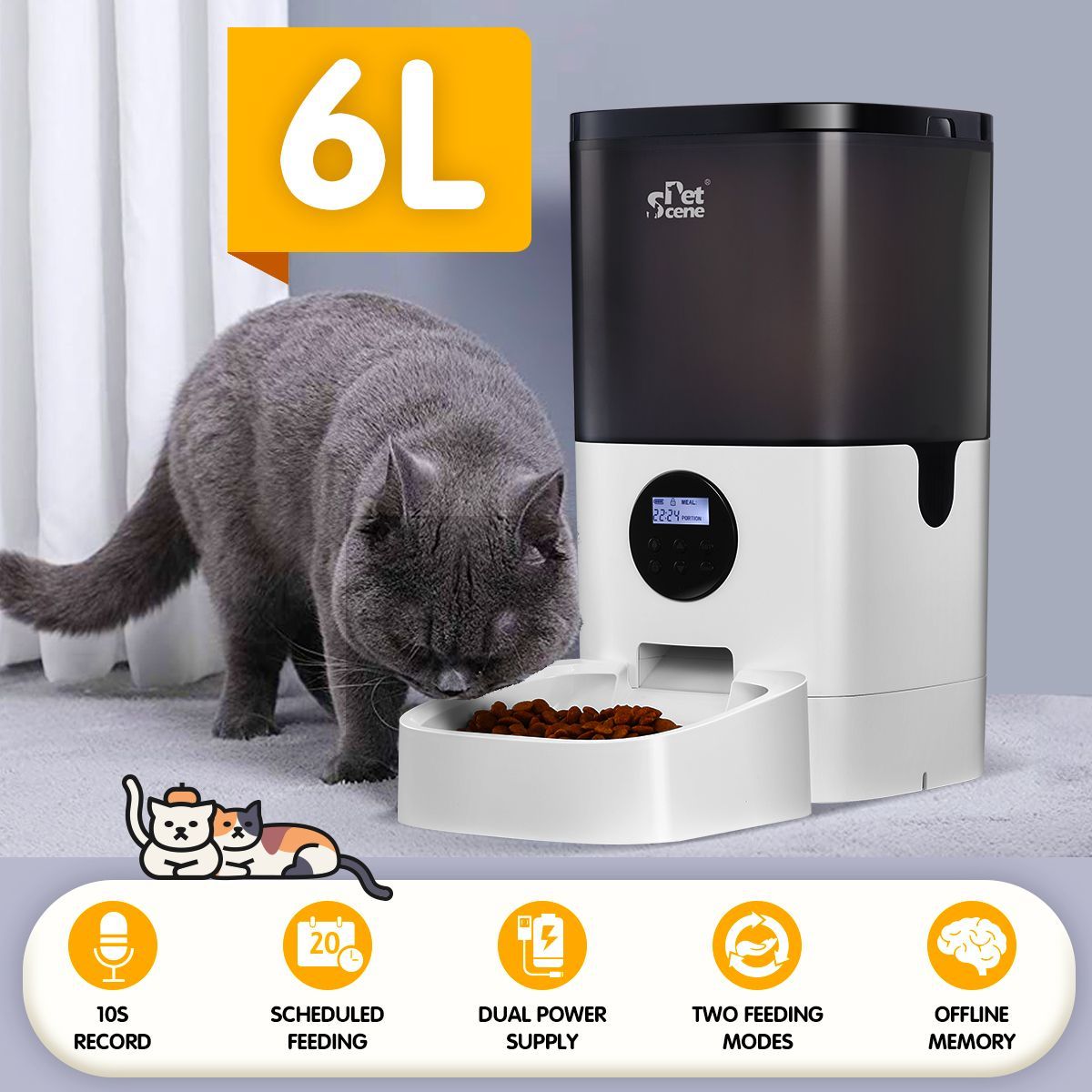 6L Automatic Pet Feeder Dog Cat Feeder Food Dispenser with LCD Screen