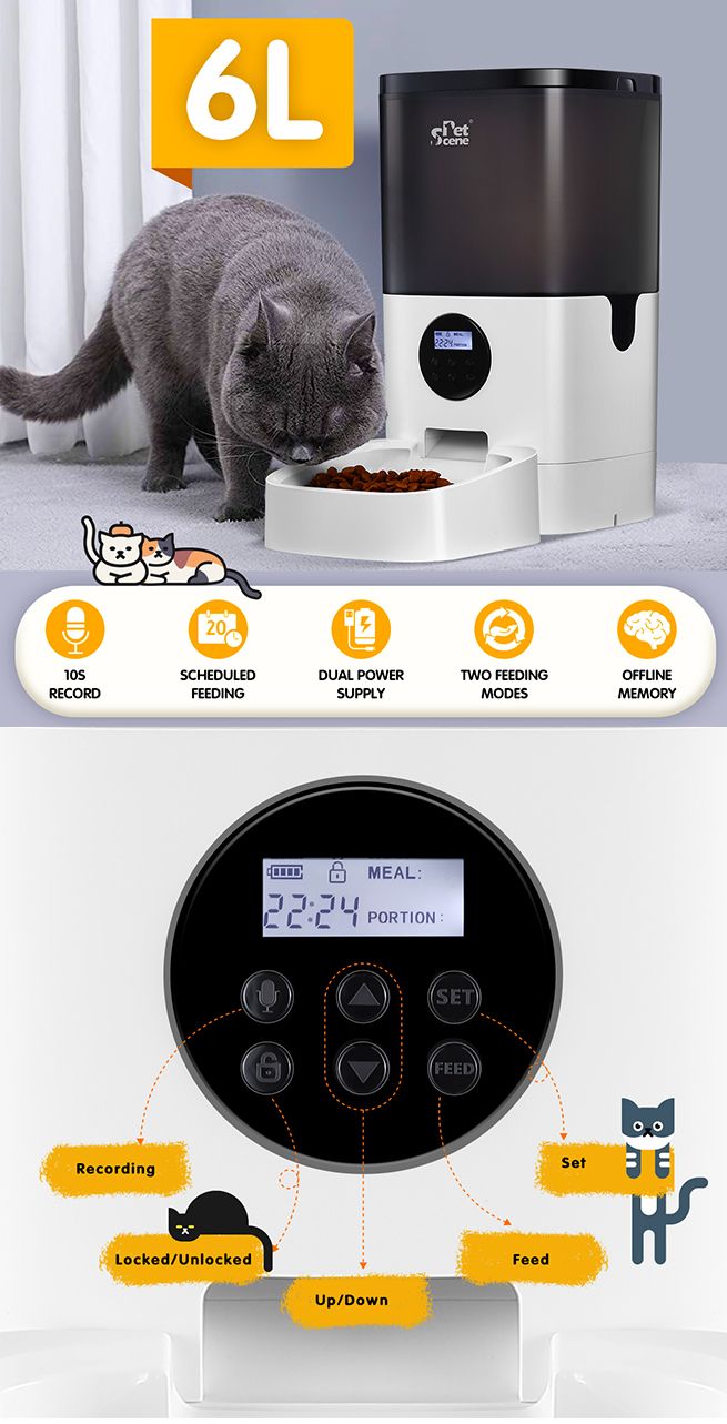 Petscene 6L Automatic Pet Feeder Dog Cat Feeder Food Dispenser with LCD
