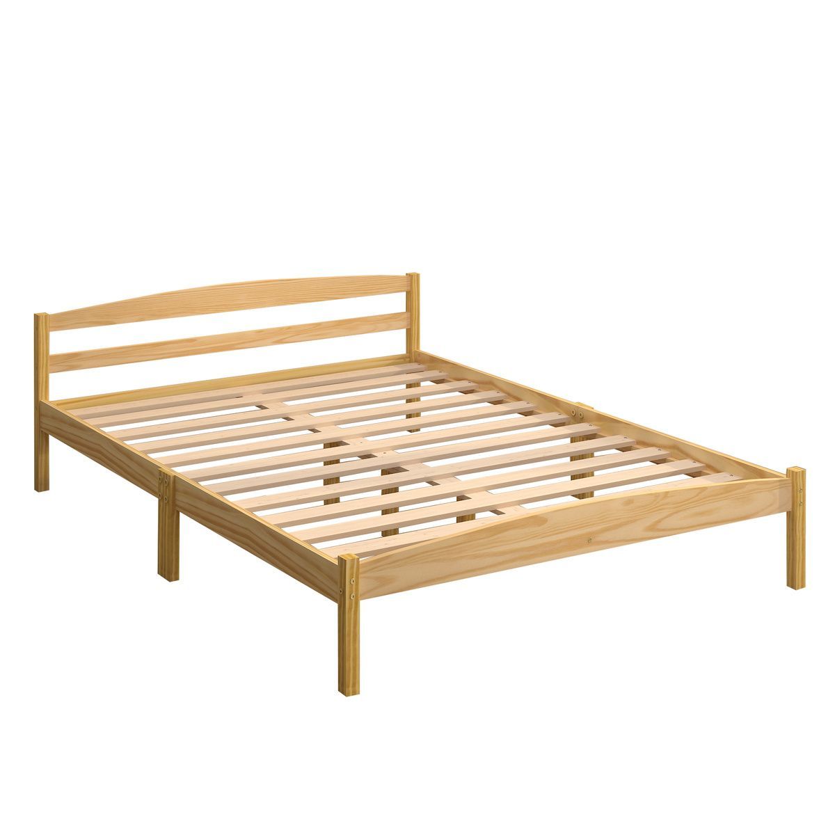 Oak Bed Frame Queen Pine Wood Bed Base w/ Arched Headboard & Foot End ...