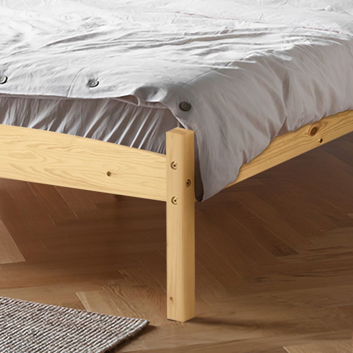 Oak Bed Frame Double Pine Wood Bed Base w/ Arched Headboard & Foot End