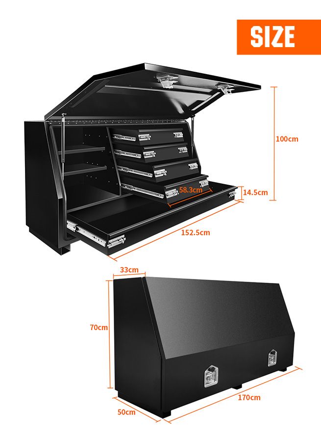 Truck Ute Tool Boxes Steel Large Storage Toolbox Tool Drawers Shelves