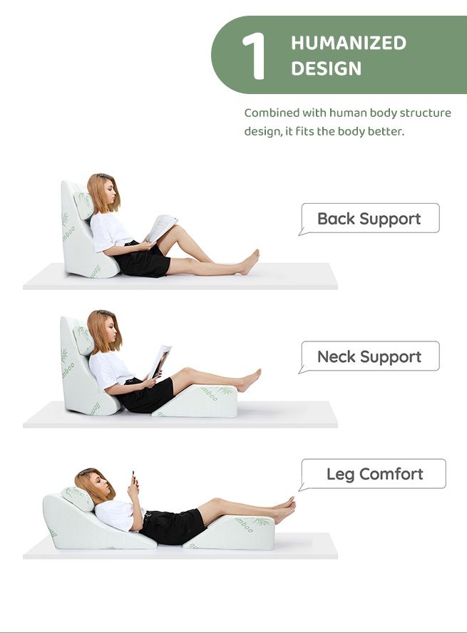 3 Pcs Memory Foam Wedge Pillow Set Bed Pillow Headrest Leg Elevation