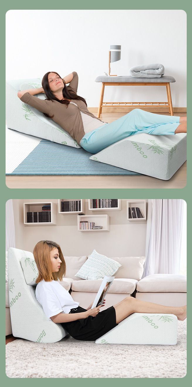 3 Pcs Memory Foam Wedge Pillow Set Bed Pillow Headrest Leg Elevation