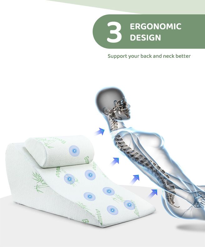 3 Pcs Memory Foam Wedge Pillow Set Bed Pillow Headrest Leg Elevation