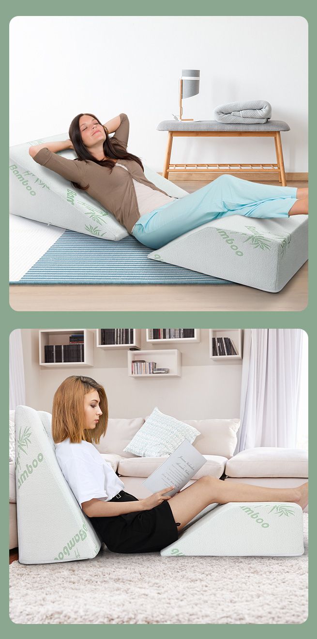 2 Pcs Memory Foam Wedge Pillow Set Bed Pillow Leg Elevation Pillow