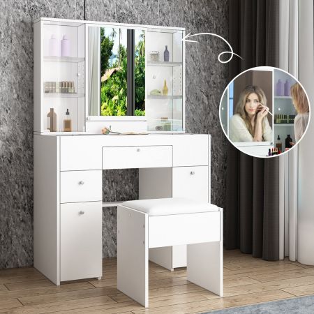 Wooden Makeup Vanity Table Mirror, Modern Makeup Vanity Furniture