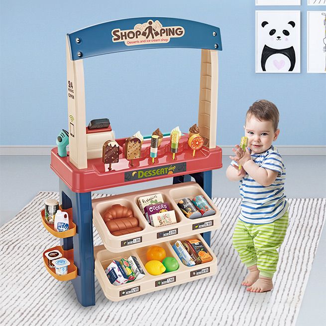 55 Pieces Ice Cream Shop Luxury Pretend Play Grocery Store Playset With Scanners
