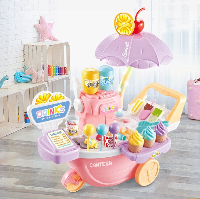 Ice Cream Toy Cart Pretend Play Set for Kids 39 Pieces Food Candy