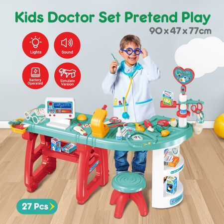 27 Pieces Doctor Kit Medical Pretend Play Toys Table Chair for Kids w/ Stethoscope