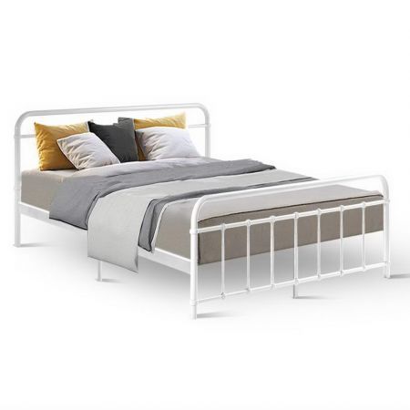 Artiss LEO Metal Bed Frame - Queen (White)